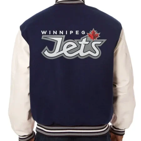 Winnipeg Jets Blue and White Two-Tone Varsity Jacket For Sale