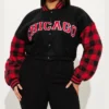 Womens Chicago Bulls Cropped Black Varsity Jacket