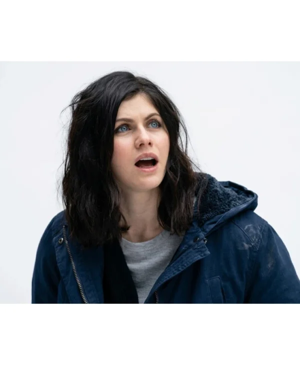 buy Alexandra Daddario Couples Weekend 2026 Blue Hooded Jacket