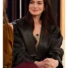 buy Anne Hathaway The Drew Barrymore Show Leather Jacket