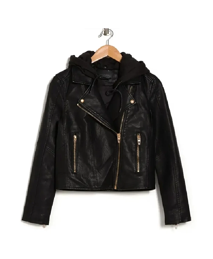 buy Christina Hall Leather Hooded Jacket