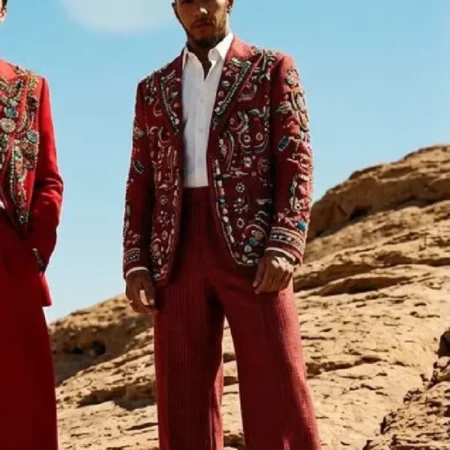buy Lewis Hamilton Zardozi Red Blazer