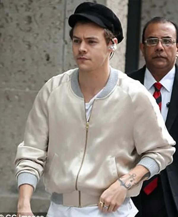buy now Harry Style Metallic Cream Bomber Jacket