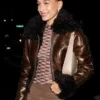 shop Hailey Bieber Fur Leather Jacket