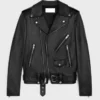 Black Leather Biker Jacket For Mens With Asymmetrical Collar