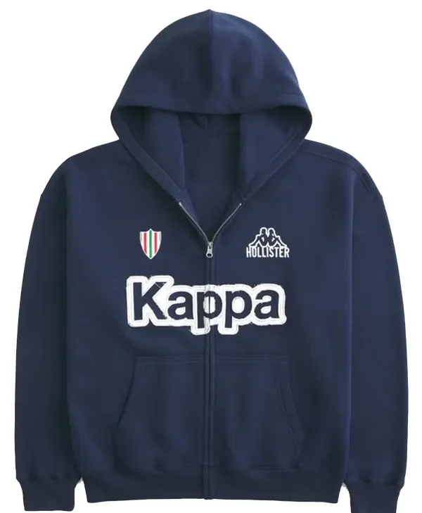 Hollister x Kappa Boxy Zip-Up Logo Graphic Hoodie