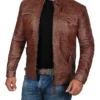 Janan Cafe Racer Distressed Brown Leather Jacket