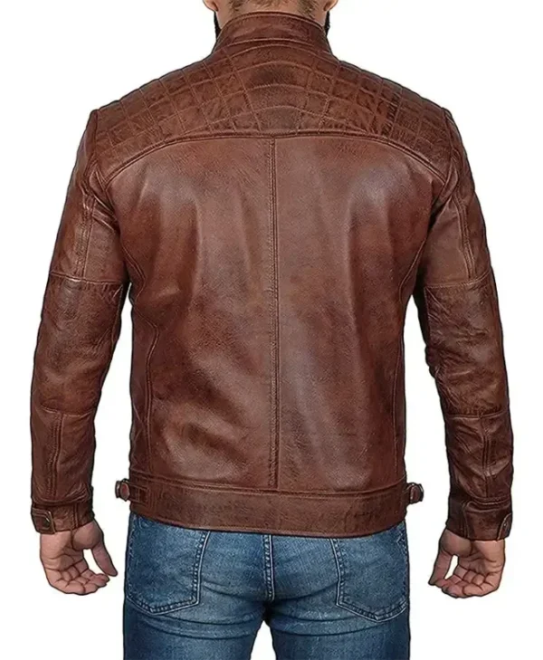 Janan Cafe Racer Distressed Brown Leather Jacket Shop Now