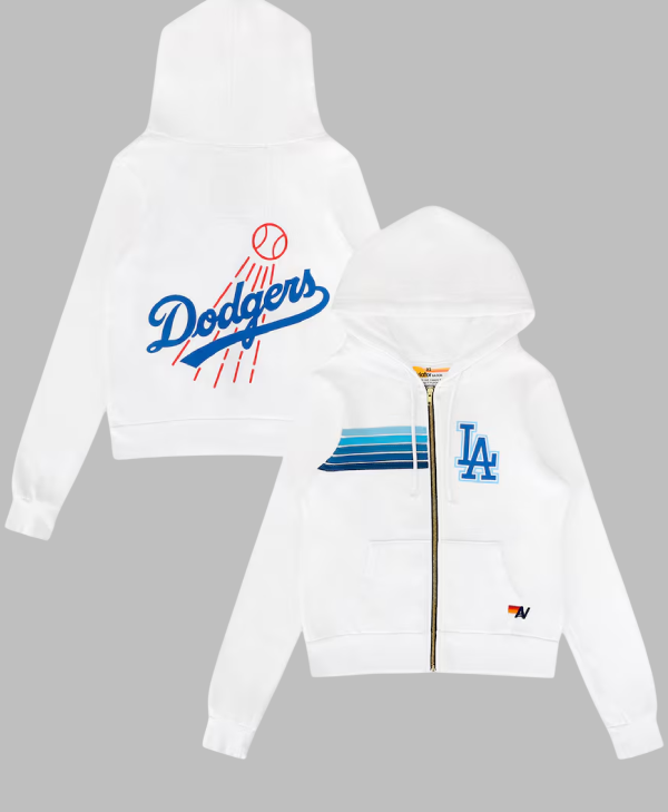 LA Dodgers Aviator Nation x MLB White Five Stripe Hoodie