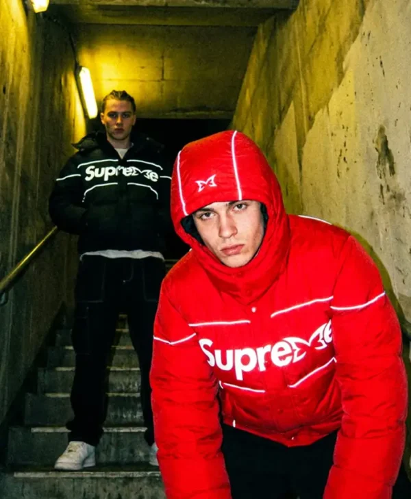 Supreme-x-Mertra-Red-And-Black-Puffer-Jacket