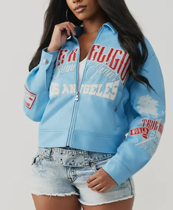 Branded Blue Leather Varsity Jacket