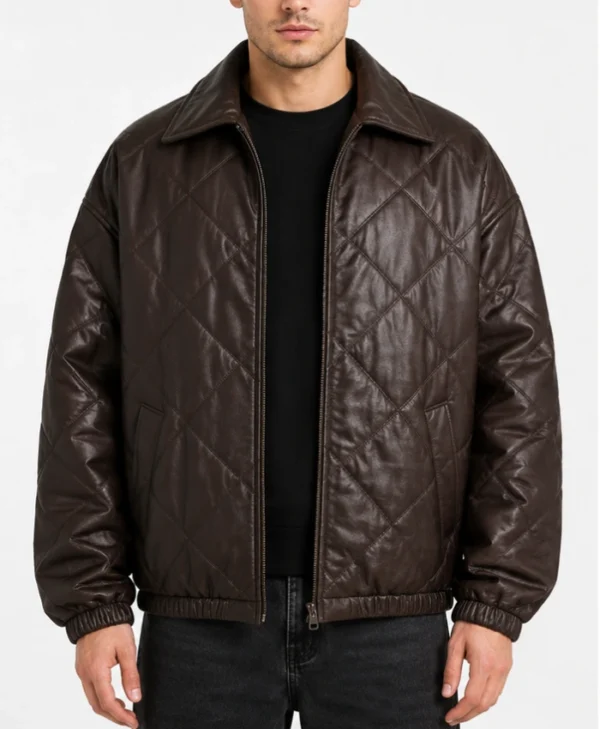 Men's Oversized Brown Leather Puffer Jacket