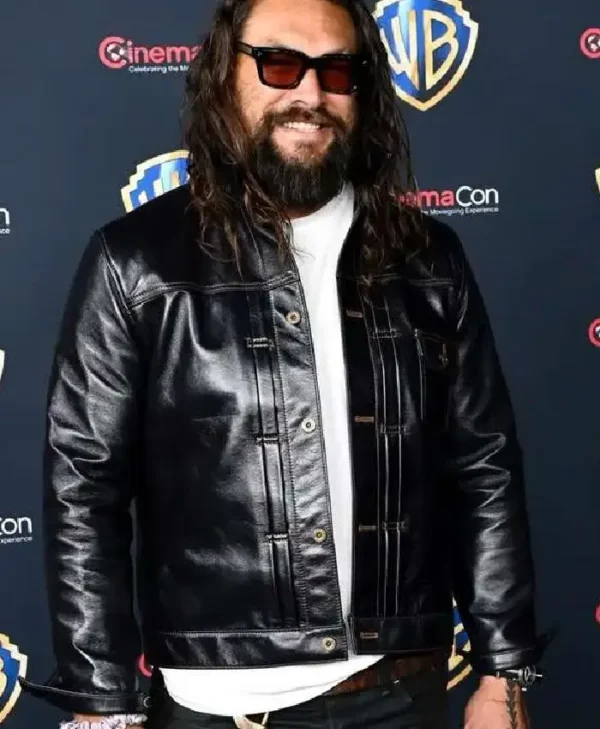 CinemaCon Jason Momoa Black Leather Jacket