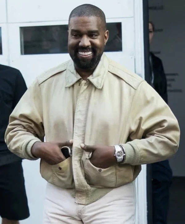 Kanye West Avirex Beige Leather Jacket