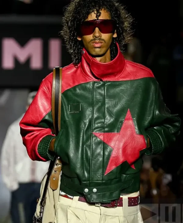 Red And Green KidSuper SS27 Star Leather Bomber Jacket