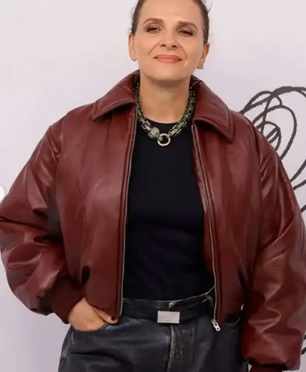 Paris Fashion Week Juliette Binoche Leather Jacket