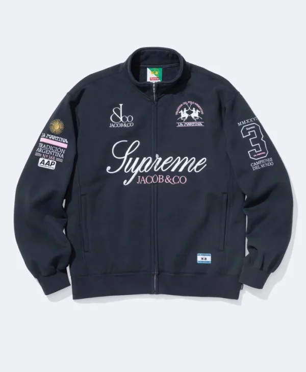 Supreme La Martina Blue Zip-Up Sweatshirt