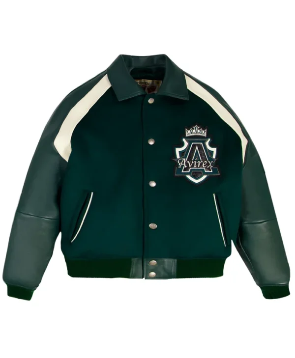Aaron Pierre Custom Green Leather Varsity Jacket