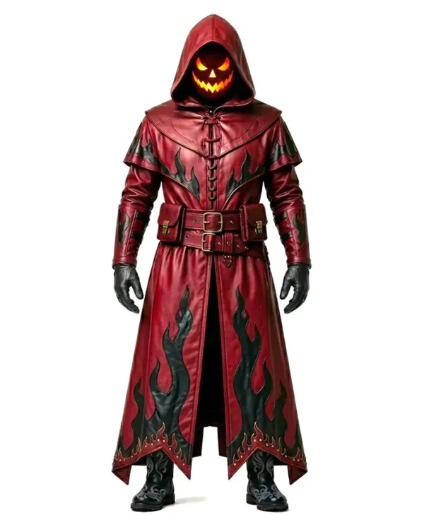 Gothic Cosplay Red Leather Halloween Duster Coat
