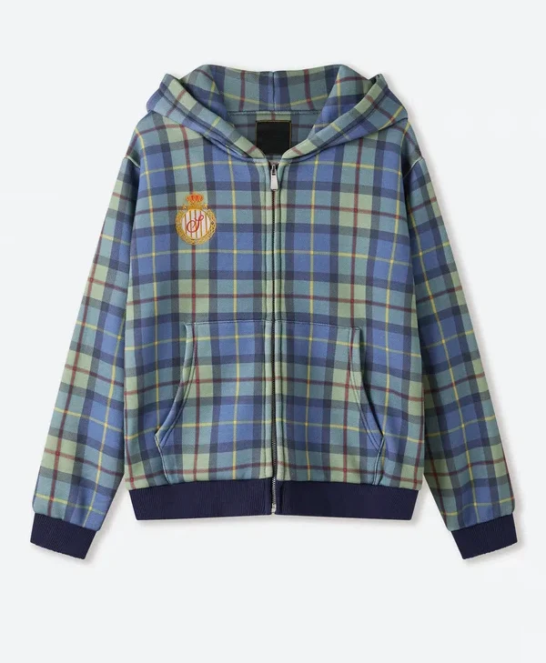 Shinzo Turquoise Plaid Zip Up Hoodie