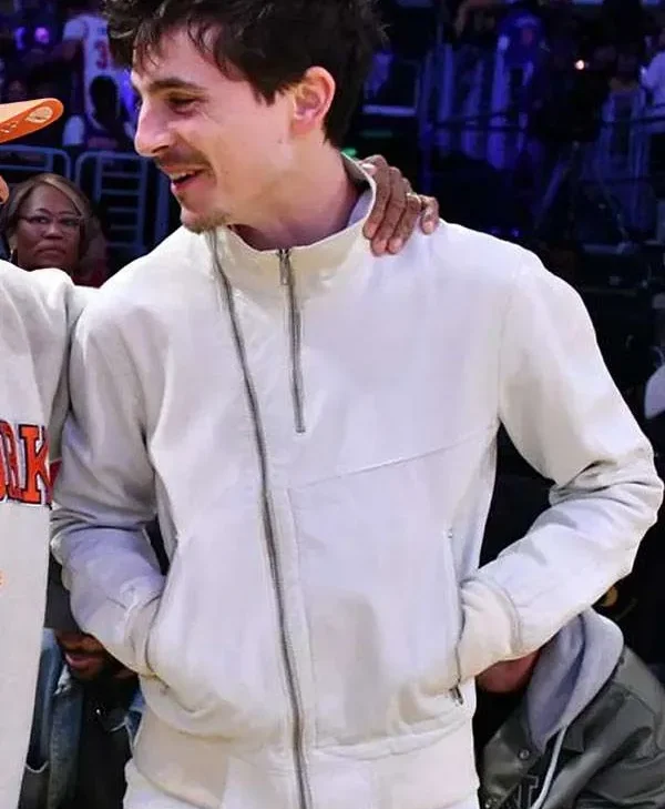 Timothee Chalamet White Bomber Jacket