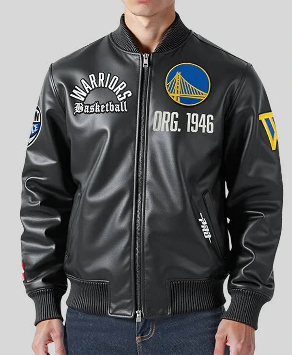 Golden State Warriors Black Leather Jacket