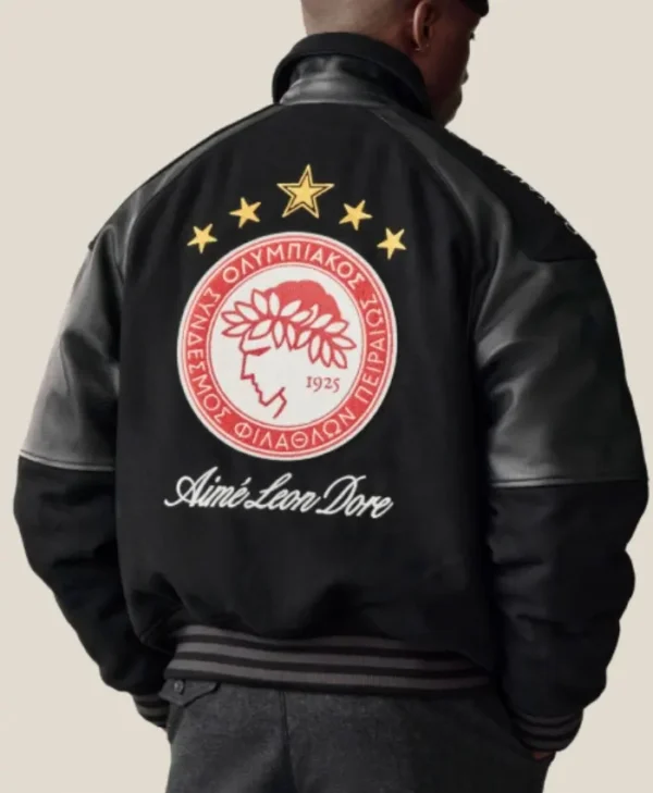 Aime-Leon-Dore-Fall-2026-Olympiacos-F.C.-Black-Varsity-Jacket.webp