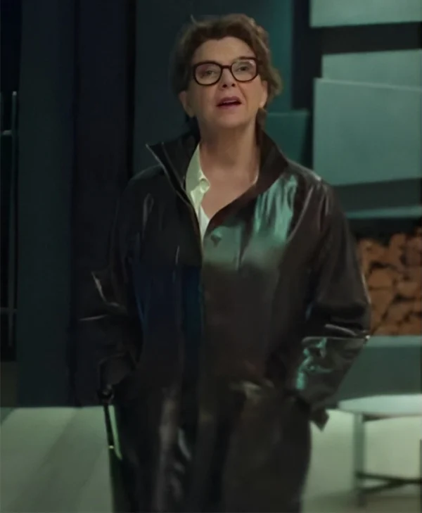 Lucky S01 Annette Bening Black Leather Coat