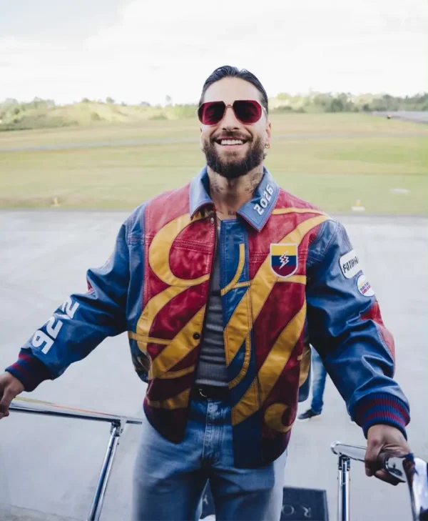 Maluma 2026 Live Performance Color-Block Leather Jacket